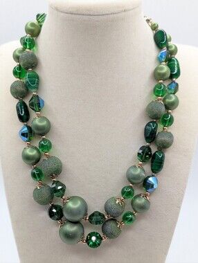 Vendome Green Glass Double Strand Necklace